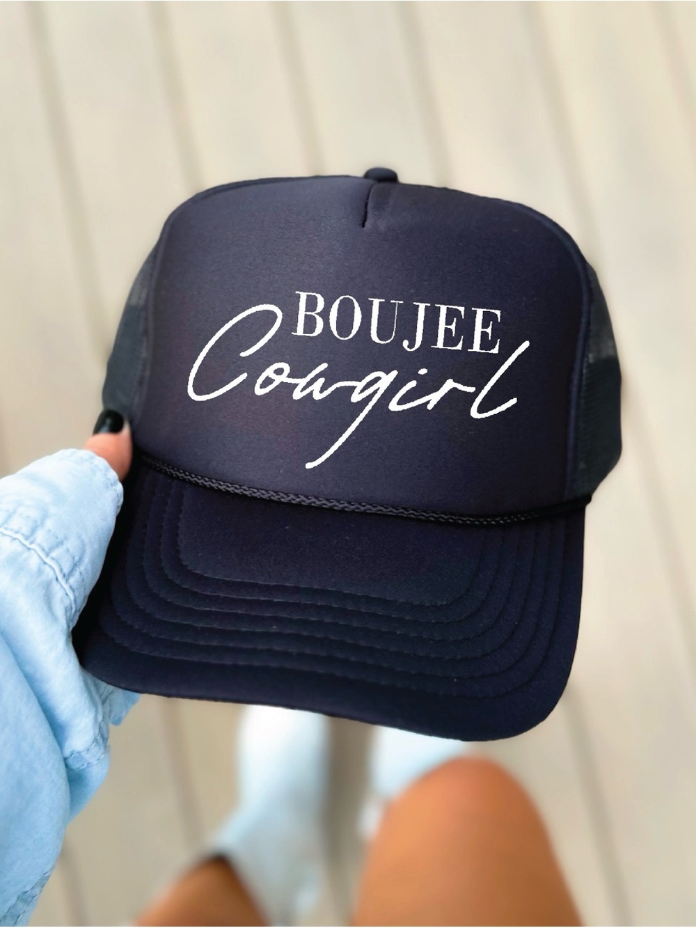 Boujee Cowgirl Trucker Hat - Black with White Script